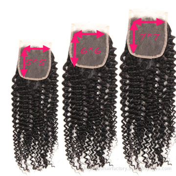 Wholesale Unprocessed Virgin Hidden Knots Indian Real Hair Three Way Part 5X5 6X6 7X7 Lace Virgin Kinky Curly Closure Bleached